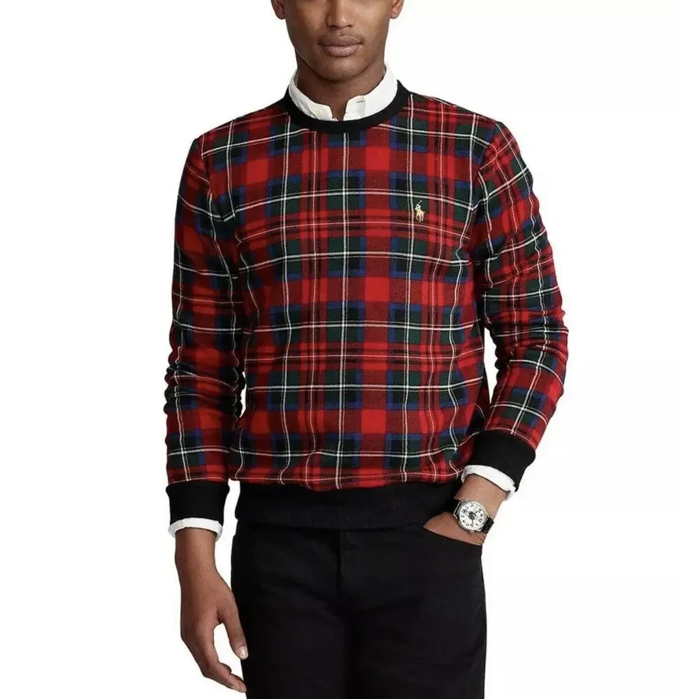 Polo Ralph Lauren Red Green Plaid Sweatshirt Mens Sz M Tartan Buffalo Check Med